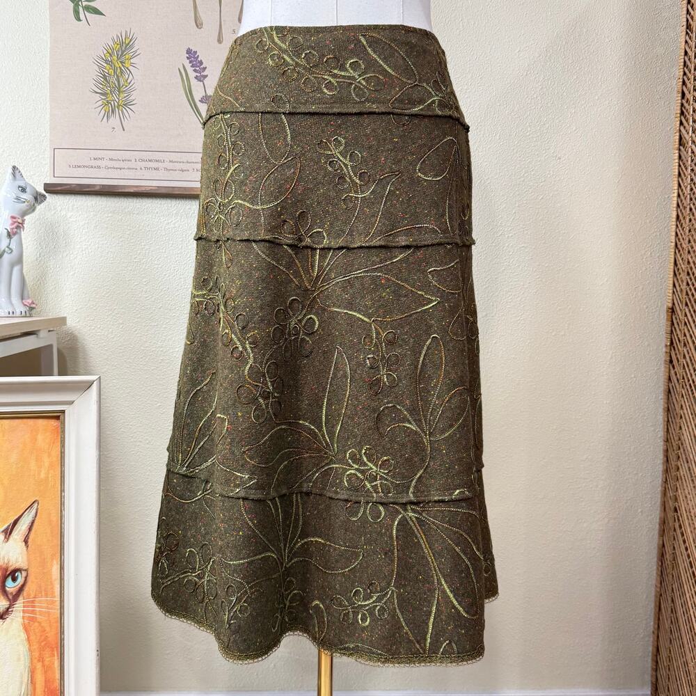 Embellished Lace Trim Wool Midi Skirt Forest Fairy Grunge Whimsigoth Witchy M 10